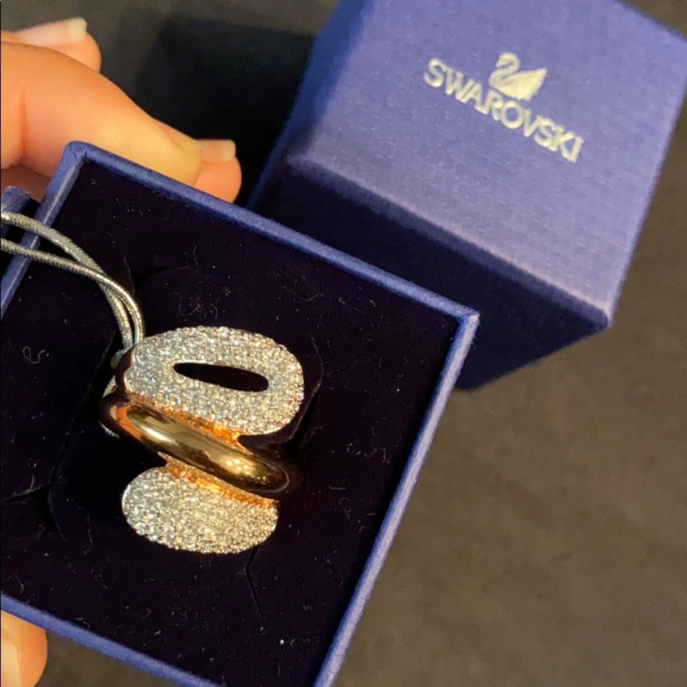Swarovski Rose Gold and Crystal Pave Double Band Ring